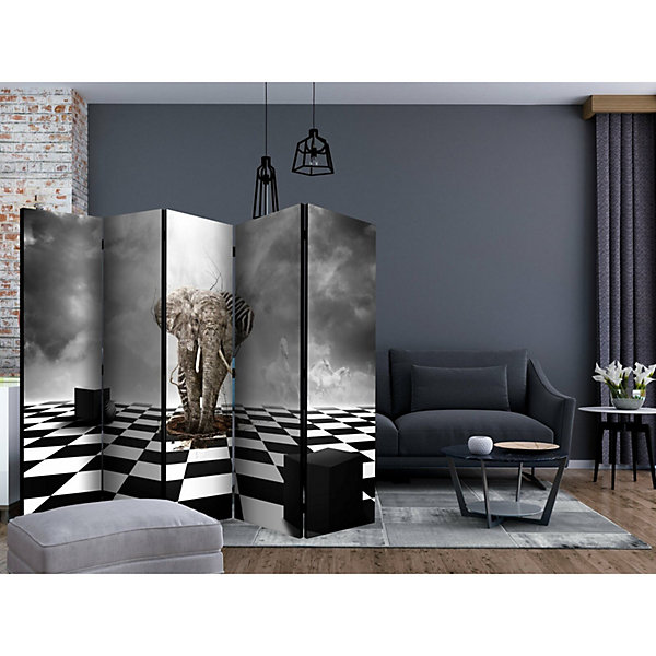 Paravent évasion d'Afrique: Voyage Décoratif en 5 Panneaux 225 x 172 cm Gris et Noir et blanc