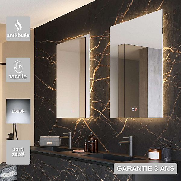 Miroir de Salle de Bain Lumineux LED 100x70 - Blanc Froid - Tactile &Anti-Buée -ITALIA LEDIMEX