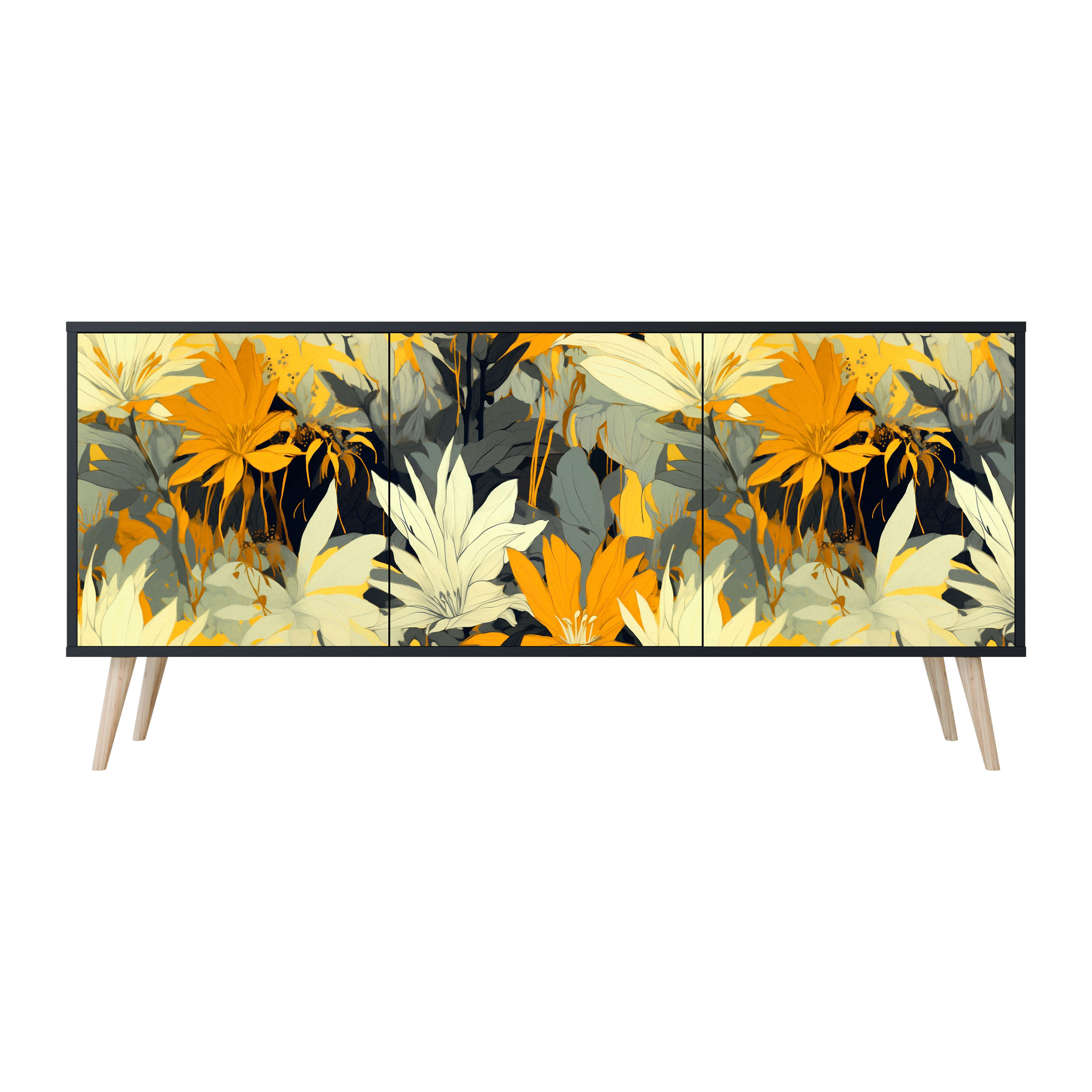 SUNKISSED LILY Komoda 3 drzwi Czarna-Bukowa skośna