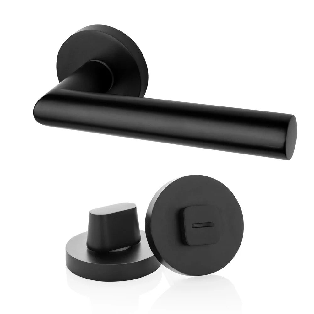 MooideurBeslag Modern deurklink geveerd - wc/badkamer slot - mat zwart