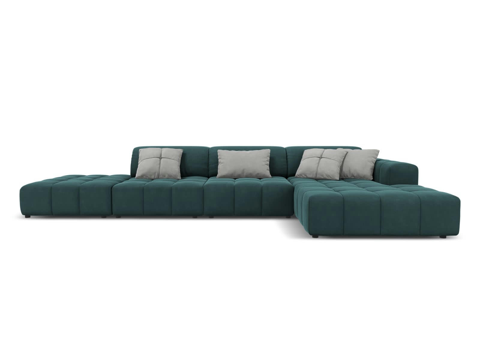 LUC - Canapé d'angle droit 5 places en tissu velours pétrole