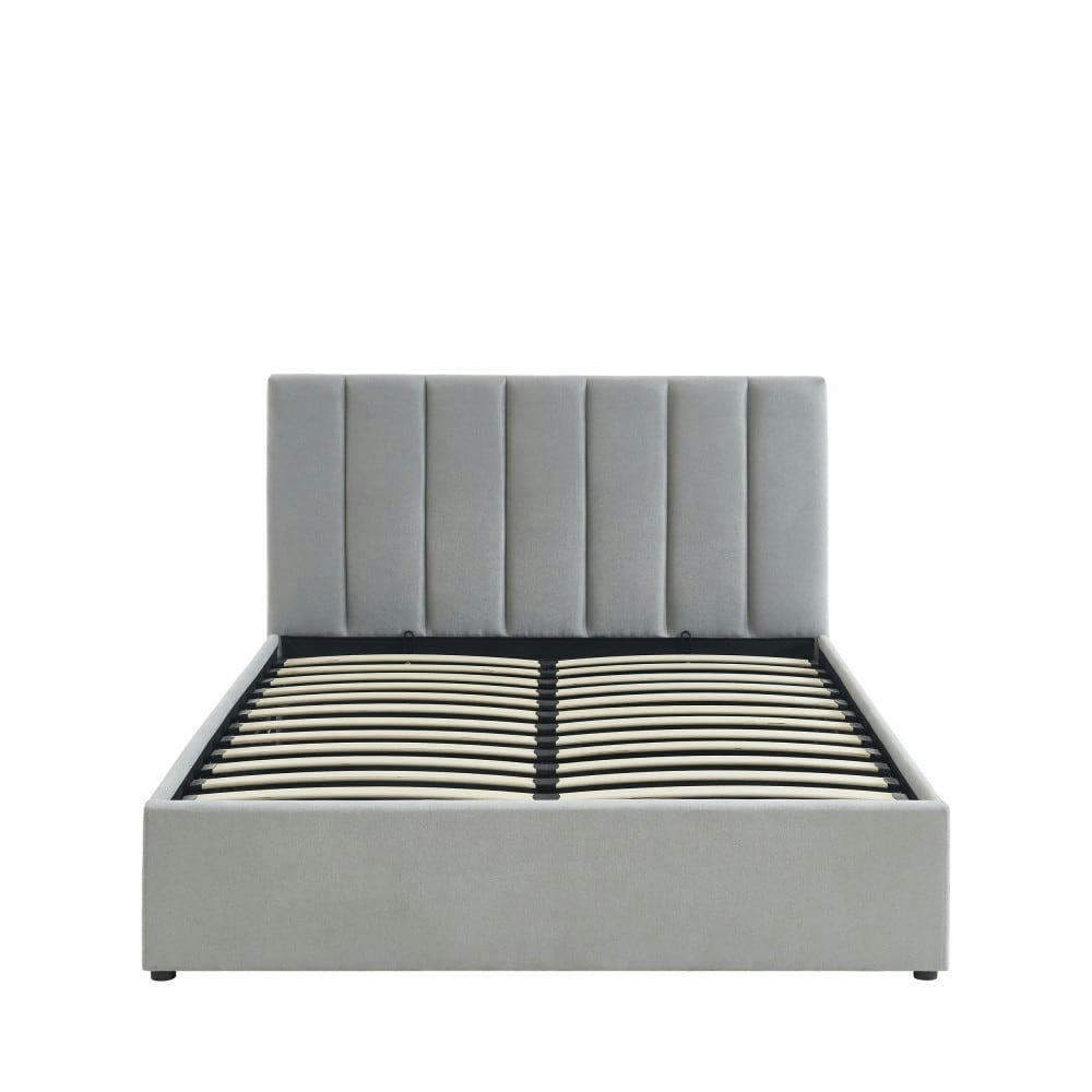 BILLIE - Lit coffre matelassé en tissu 140x190cm gris perle