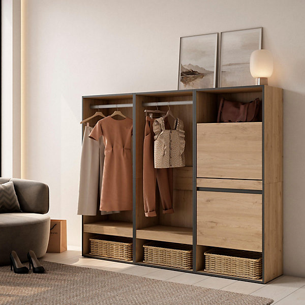 Armoire Vestiaire ouvert meuble chaussures 180x35x145cm couleur chêne