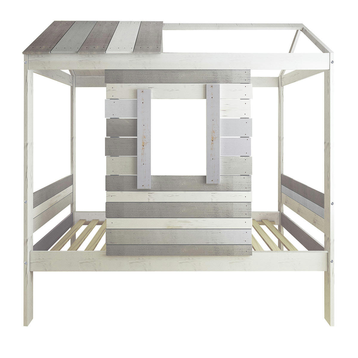 CHARLES - Lit cabane avec tiroir 90x190 cm bois massif gris
