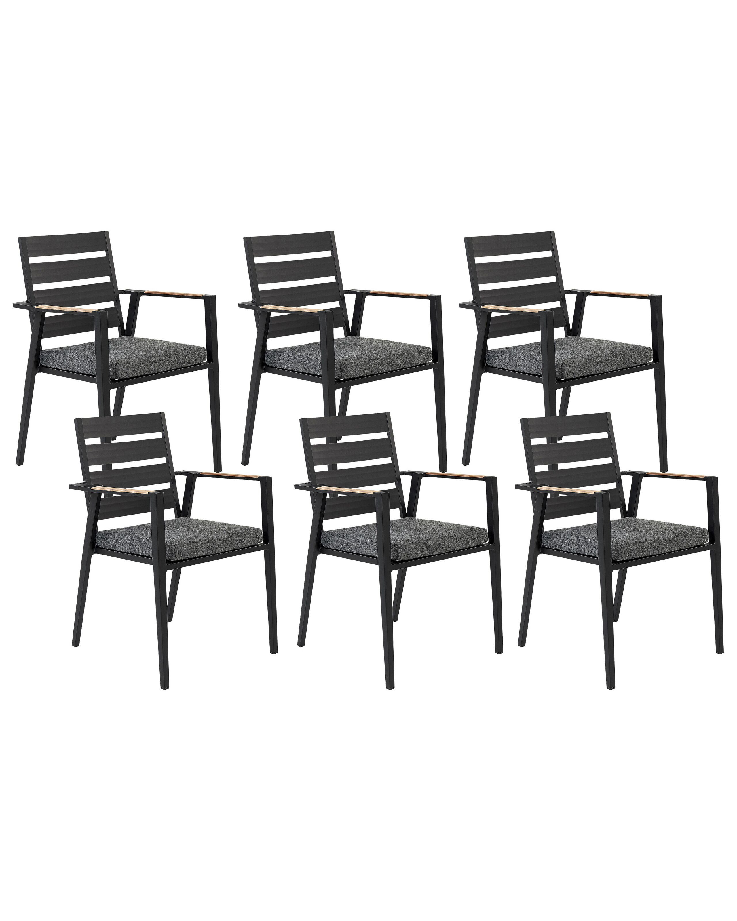 Zestaw 6 krzeseł czarny aluminium ogród