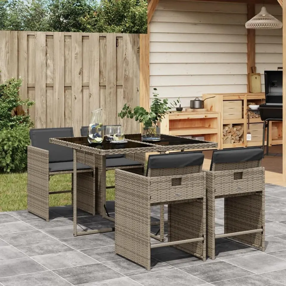 vidaXL - 5-delige Tuinset donkergrijs kussens - Grijs poly rattan - 110x106 cm