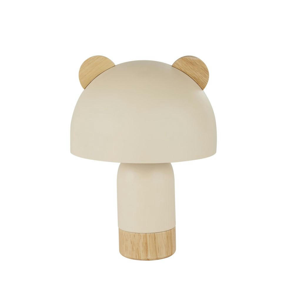 OULANKA - Mini lampe à poser métal beige avec oreilles en bois d'hévéa