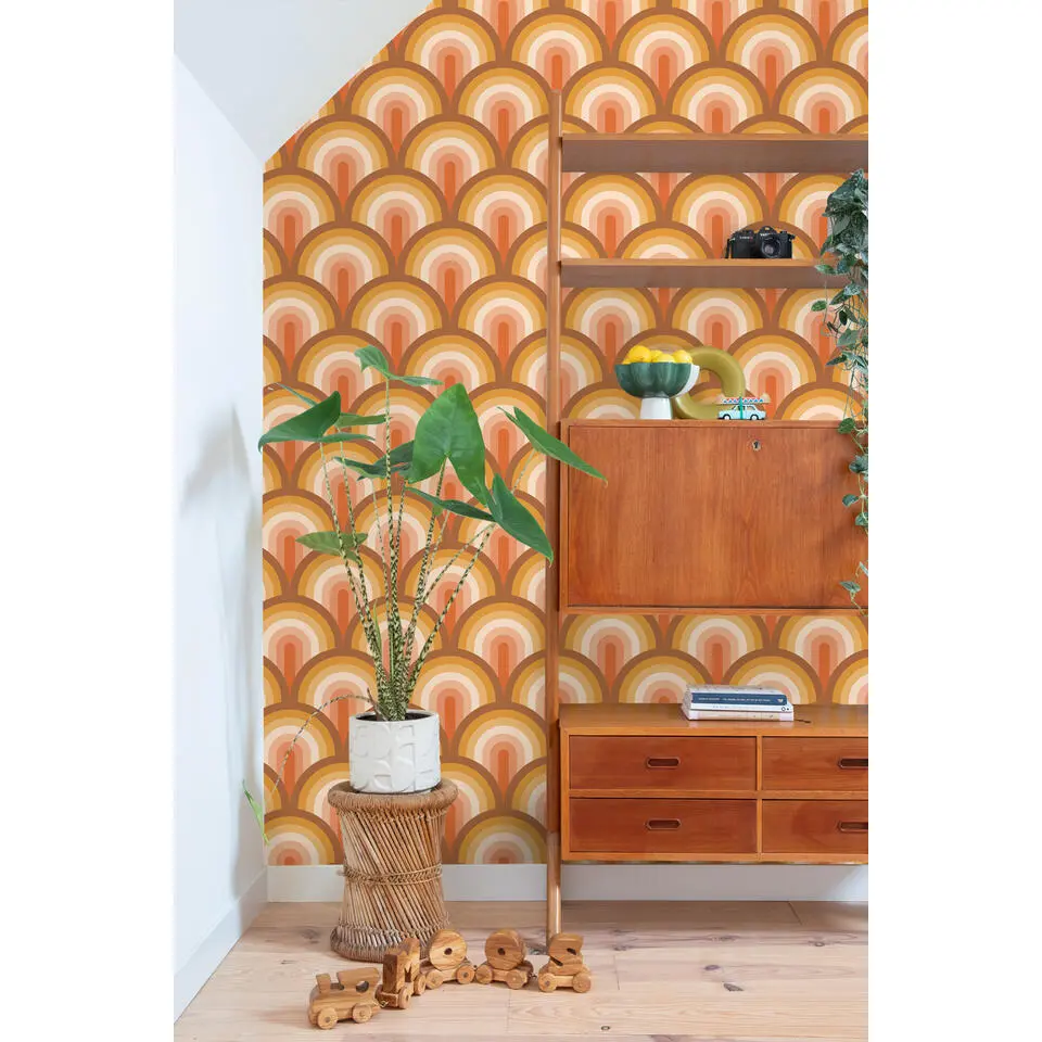 ESTAhome behang art deco bogen oranje en bruin - 50 x 900 cm