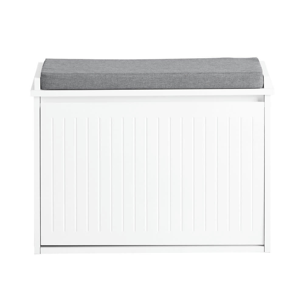 - Banc à chaussures avec coussin effet bois blanc
