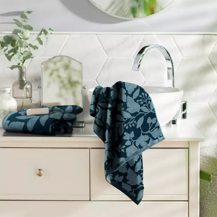 Habitat Foliage 2 Pack Hand Towel - Navy