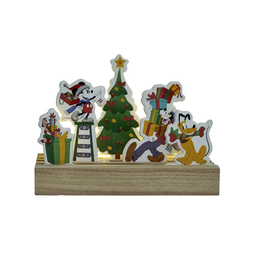 Décoration de No&euml;l lumineuse à poser Disney sur socle bois Mickey et ses amis