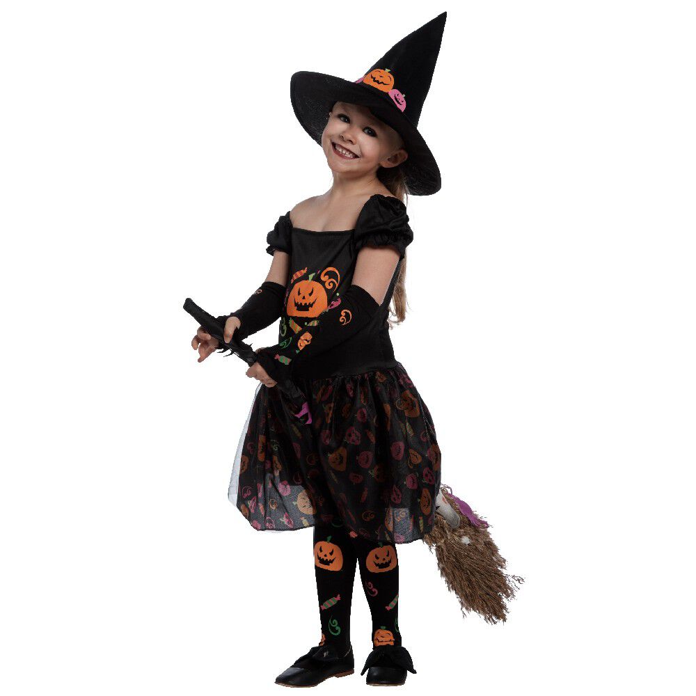Déguisement fille sorcière citrouille Halloween 3/4 ans