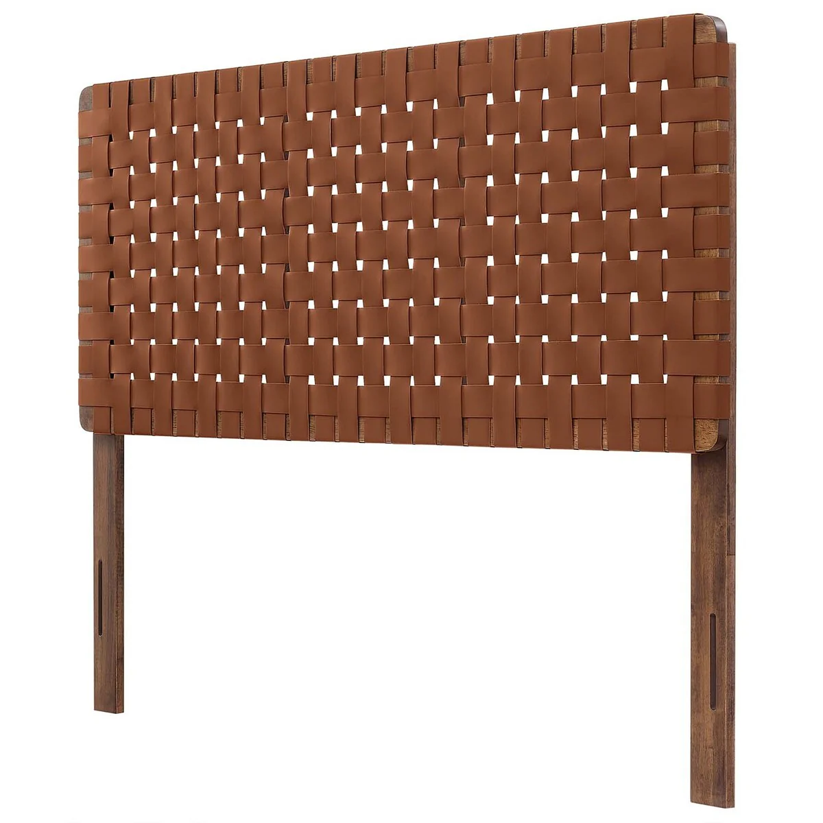 Ditmas Solid Wooden Brown Leather Basket Weaved Full Size Headboard