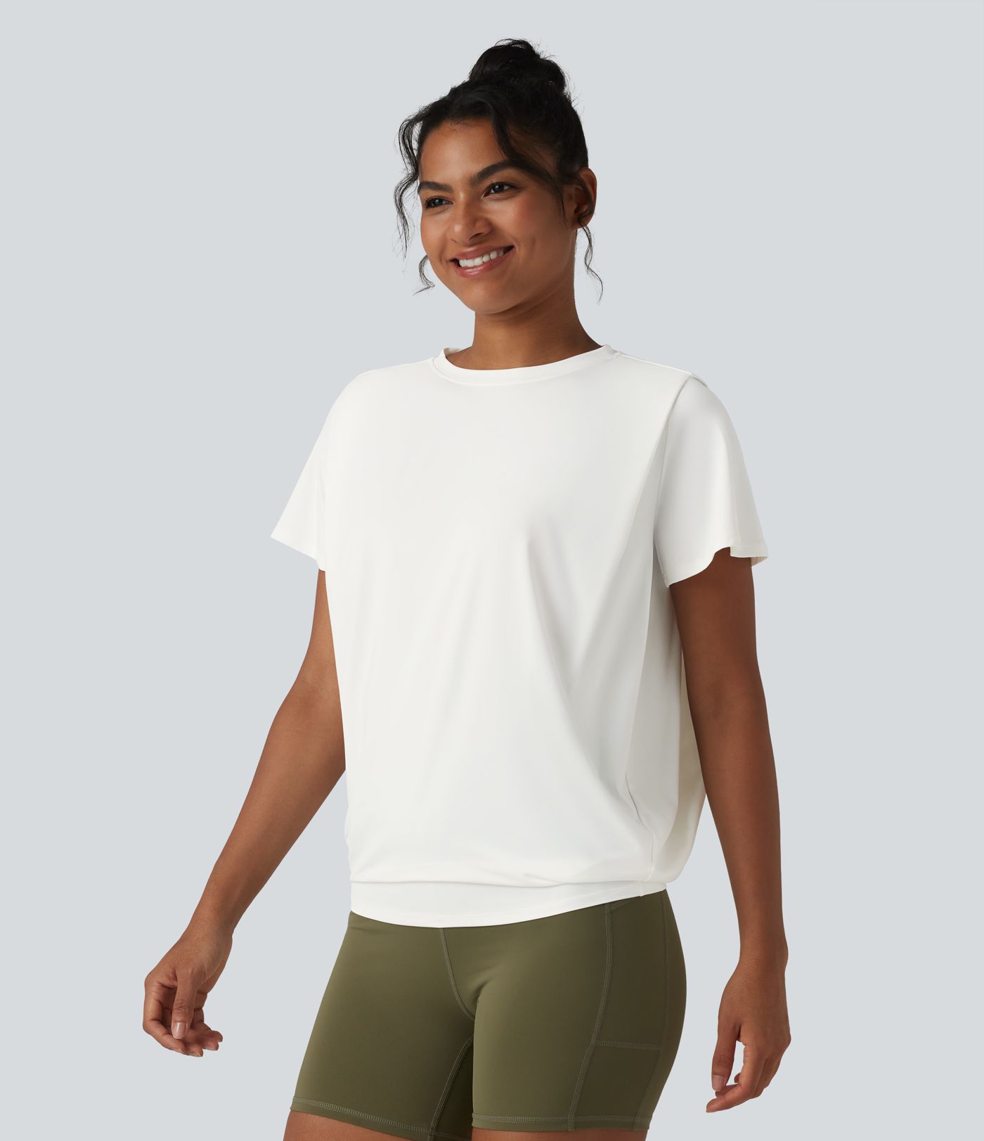 Haut de sport col rond manches courtes effet frais InstantCool avec fronces, protection solaire UPF50