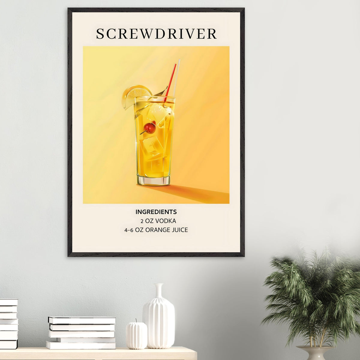 Artfulprints Poster Screwdriver cocktail - Ingrediënten  - 70x100 cm - Geel