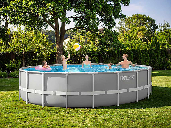 Kit Piscine hors sol tubulaire INTEX Prism frame - 610 x 132 cm - Ronde (Avec épurateur a cartouche, échelle, bâche et tapis