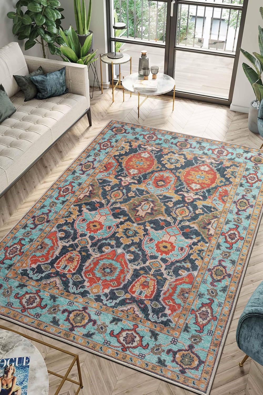 Keen Home Design 9x12 Rug - Machine Washable Area Rug with Non-Slip Backing, Ideal for Living Room, Dining Room, Bedroom - Vintage, Easy Clean, Durable, Low Pile Rug - (9' x 12')