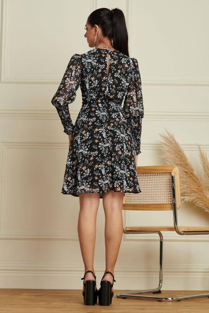 Jolie Moi Shirred Cuff Tie Waist Dress