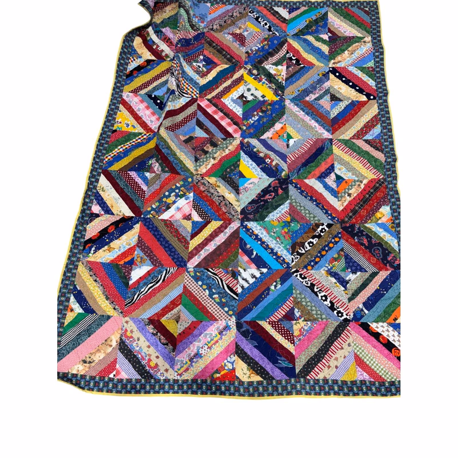 Vintage Handmade Patchwork String Quilt Looney Tunes Disney Throw Blanket 64x90
