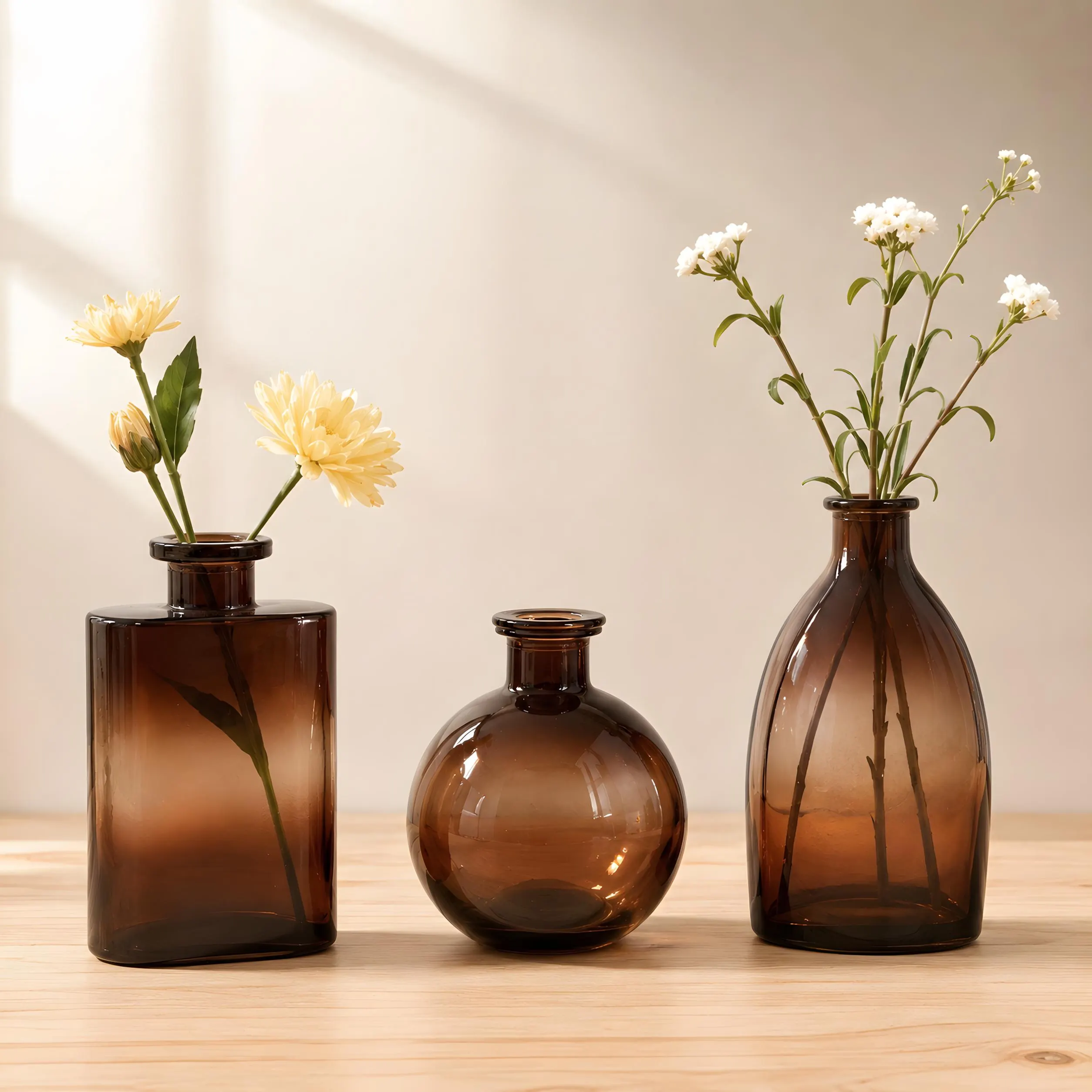 Hand Blown Glass Bud Vase Set, Small Hydroponic Plant Propagation Flower Vase, Minimalist Accent