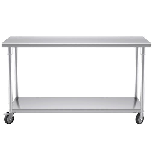 SOGA Commercial Stainless Steel Prep Bench with Wheels 150cm