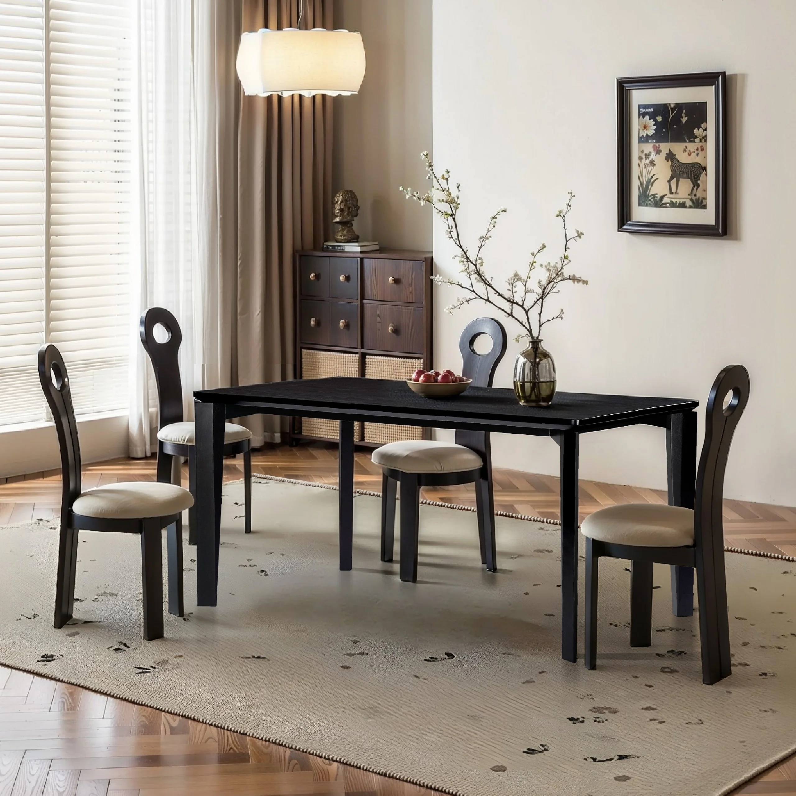 Wenge in Ash Veneer MDF Wood 6-Person Rectangle Dining Table with Rubberwood Legs - 59.06 Wide