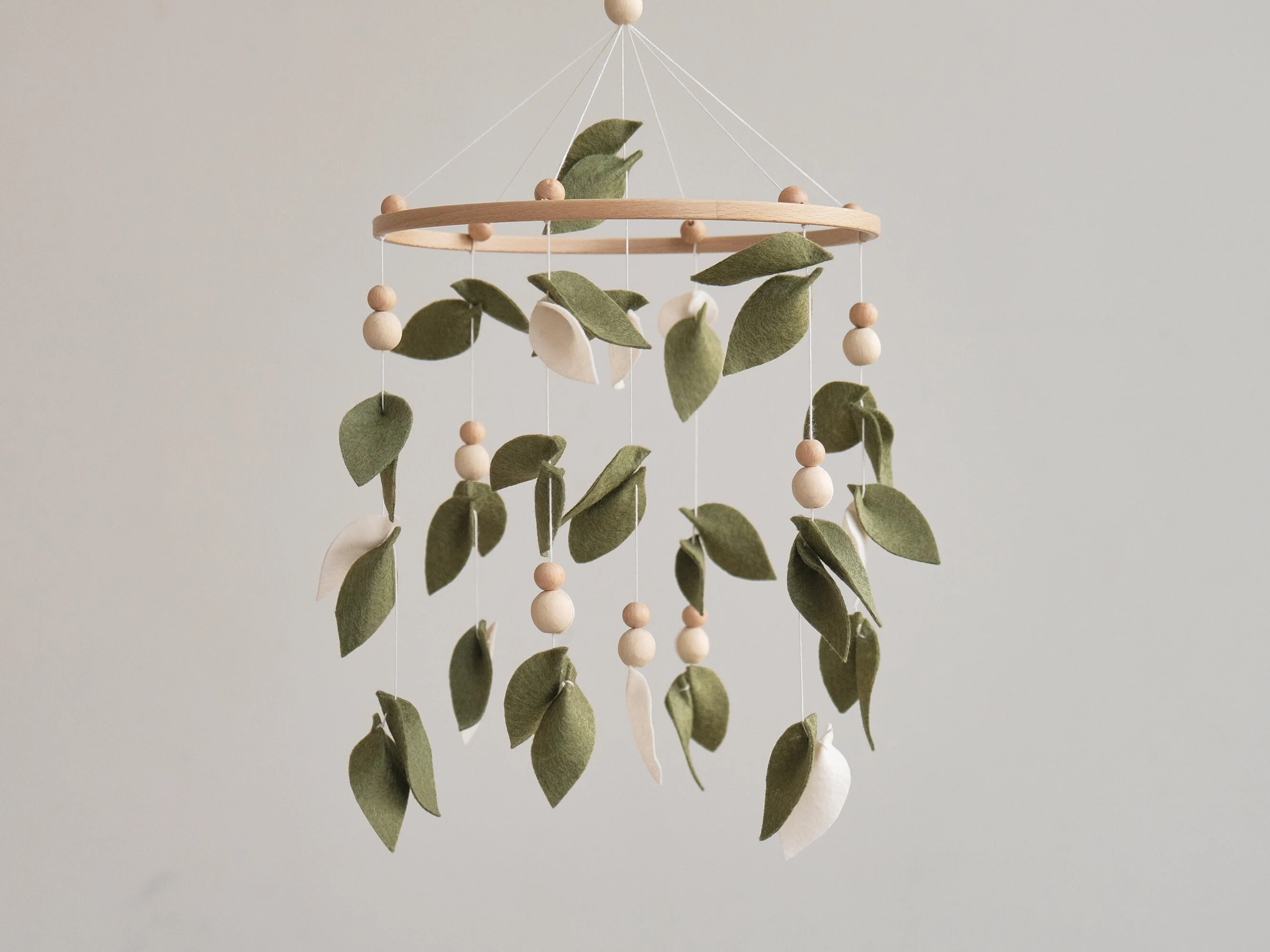 Floral Leaf Baby Mobile, Green Nursery Decor, Boho Baby Shower Gift