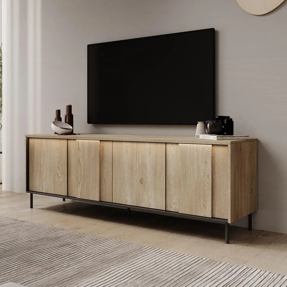 Meubella - Tarello - TV-Meubel met LED - Eikenpatroon - 167x41x56 cm