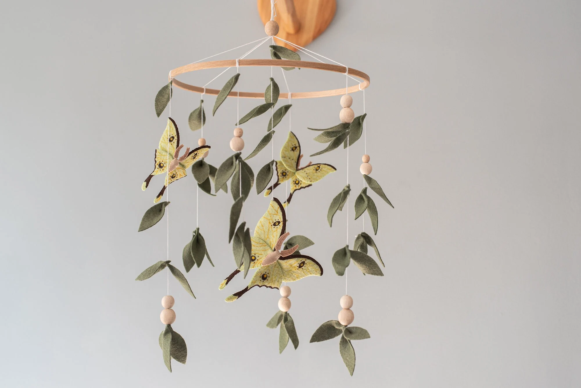 Lunar Moth Baby Mobile, Felt Woodland Nursery Decor