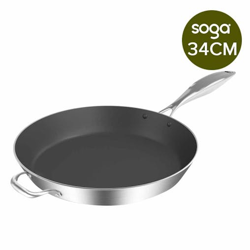 SOGA Stainless Steel Fry Pan Non Stick Interior 34cm