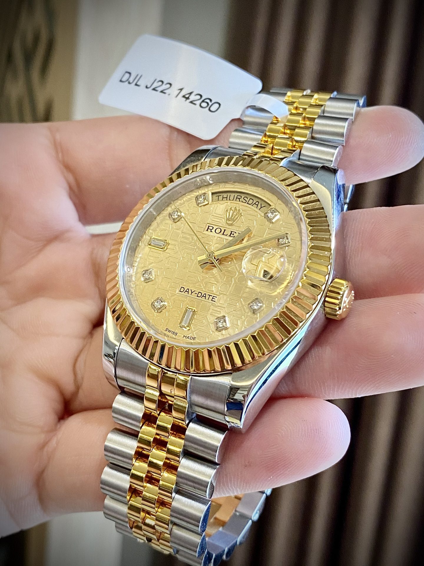 Rolex Day-Date SS/YG Plated Champagne Dial CZ Diamonds 40mm Jub Super Clone