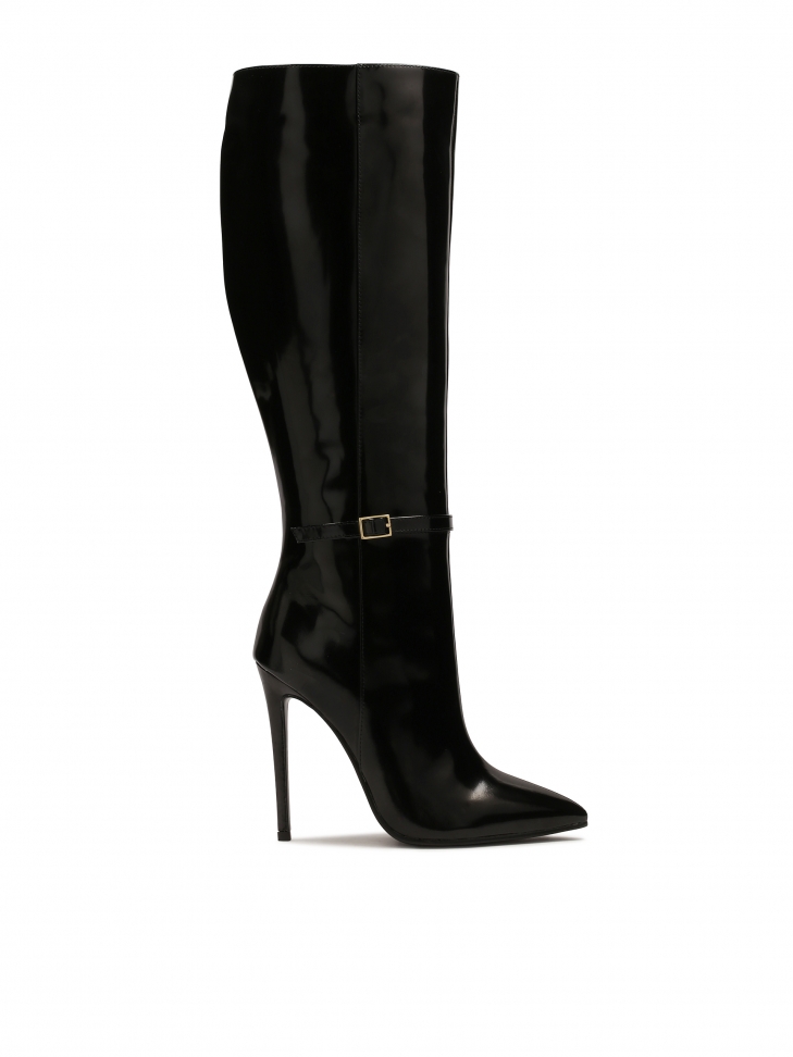 High stiletto heeled boots in shiny leather