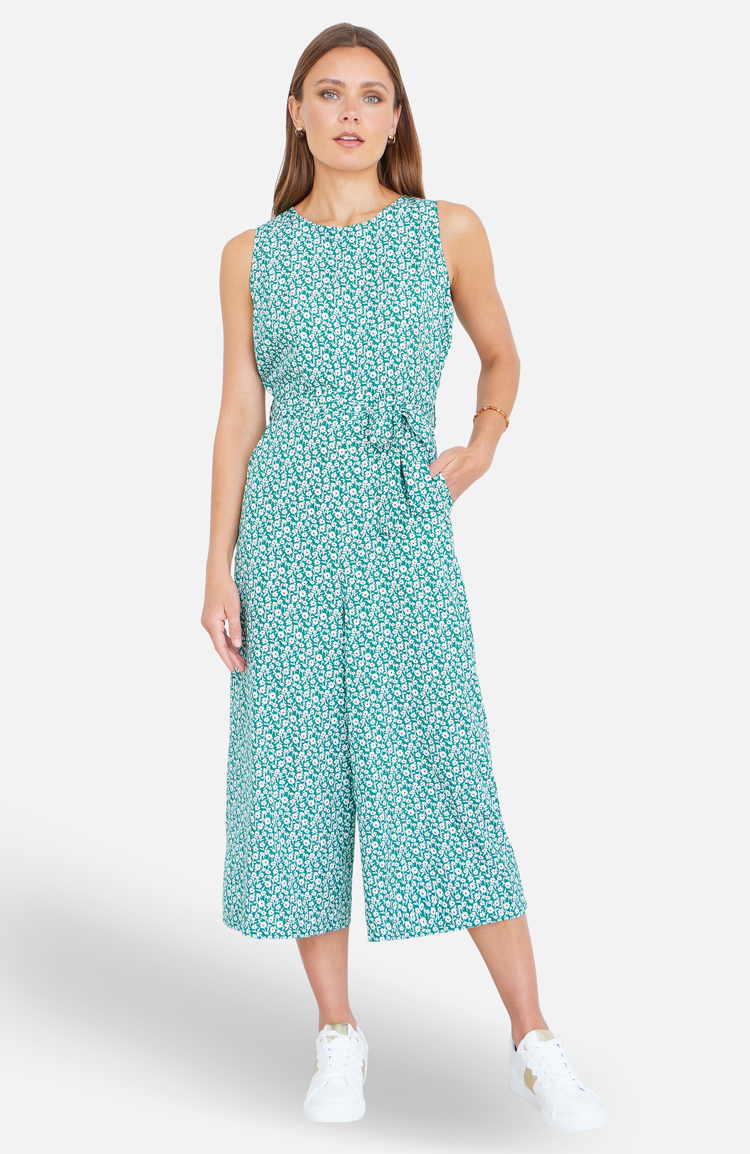 Yumi Green Ditsy Culotte Jumpsuit