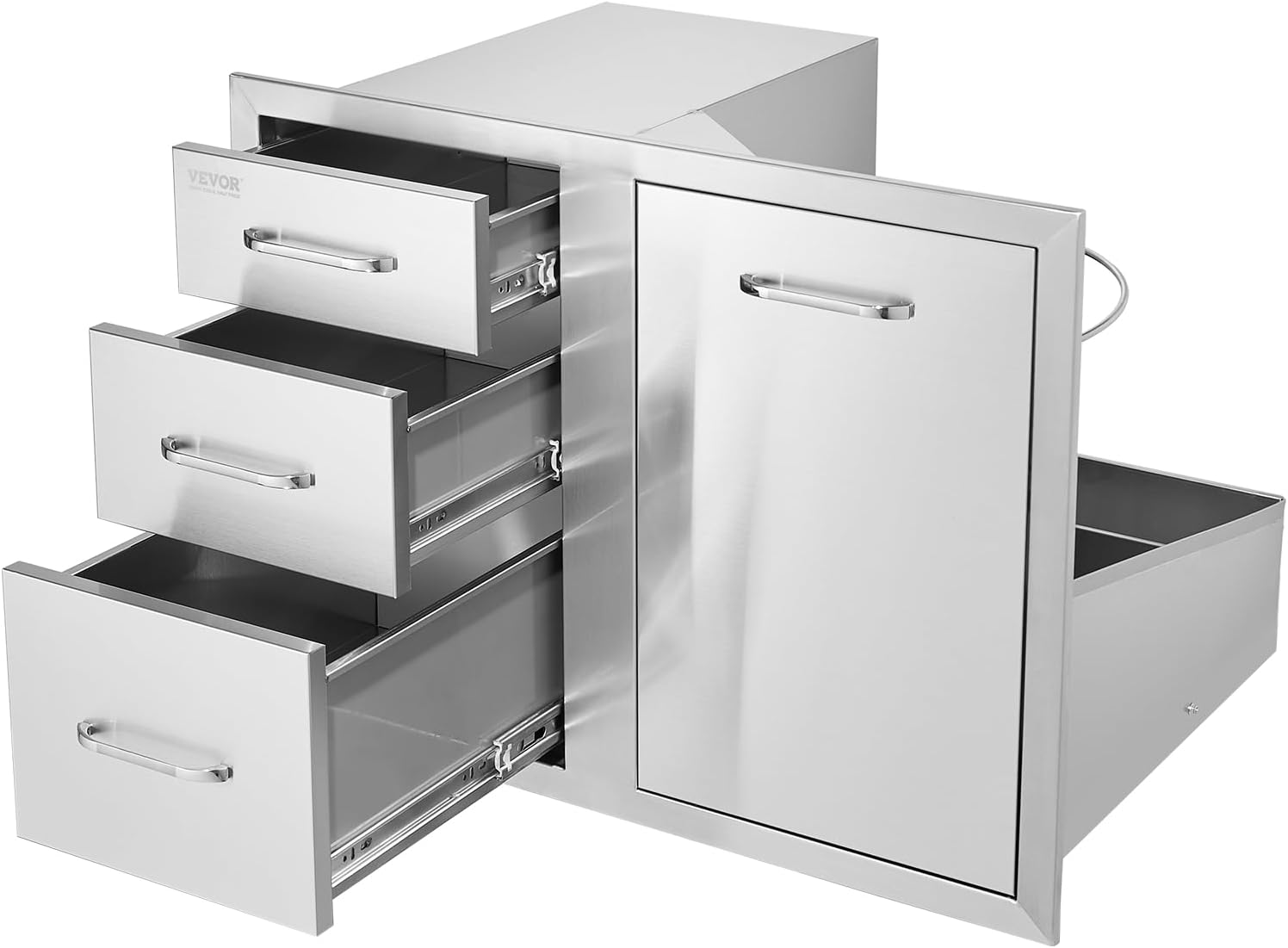 VEVOR Stainless Steel Cabinet  Outdoor Kitchen Door Drawer Combo 29.5 W x 22.6 H x 21.7 D  Access Door/Triple Drawers  Propane Drawer  Adjustable Garbage Ring  BBQ Island Patio Grill Station
