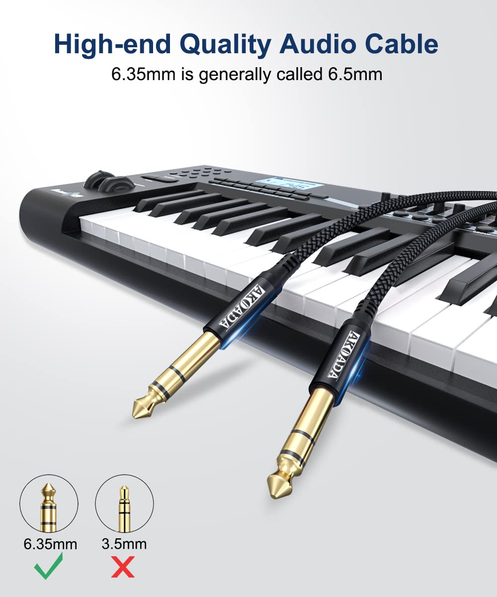 AkoaDa 1/4 Inch TRS Instrument Cable 10ft 2Pack 6.35mm Guitar Bass AMP Cord 6.35mm 1/4 TRS Balanced Stereo Audio Male to Male Cable for Electric Guitar,Bass,Keyboard,Mixer,Amplifier,Speaker