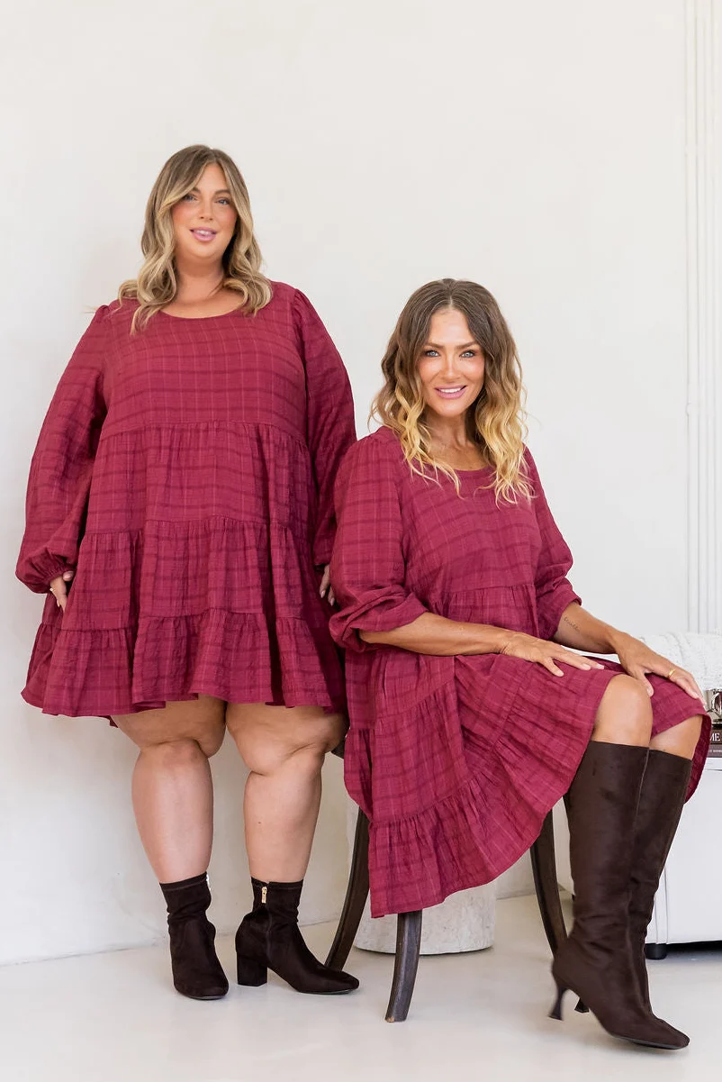 Long Sleeve Greta Dress in Wine