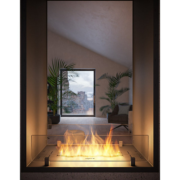 Cheminée bioéthanol 2Side 1000 Slim Vert encastrable à deux façades - Noir mat, avec vitre, brûleur 1 L, design moderne