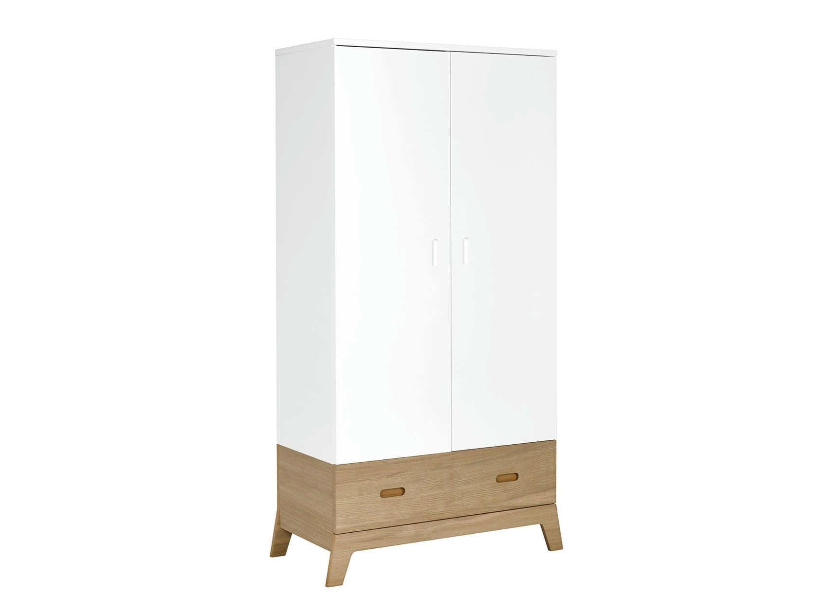EKKO - Armoire 2 portes 1 tiroir Blanc et Chêne