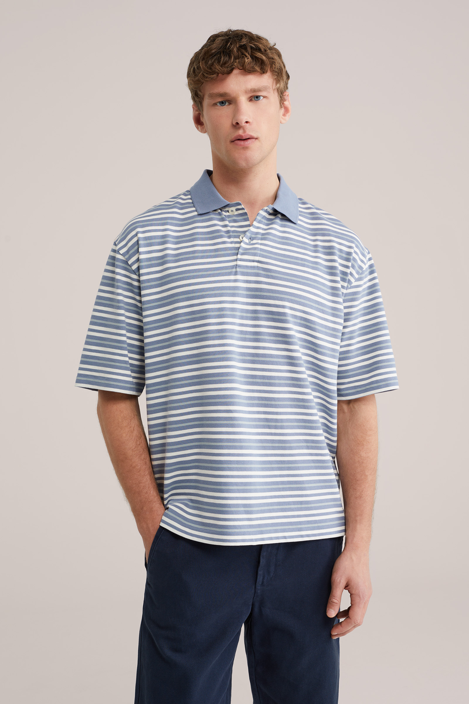 Heren boxy fit polo met print