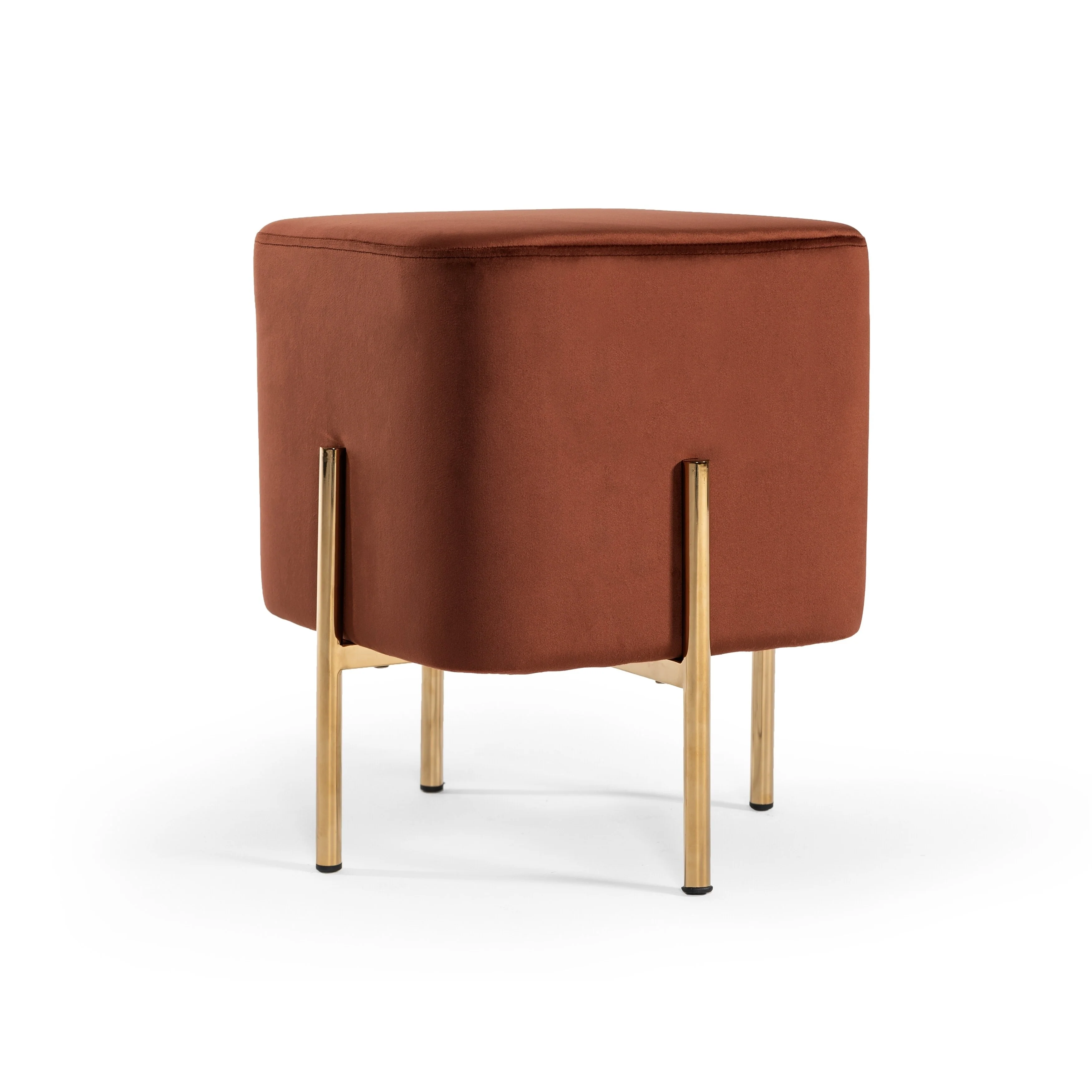 HomeRoots Square Modern Copper Fabric Upholstered Ottoman w/ Gold Stainless Steel legs