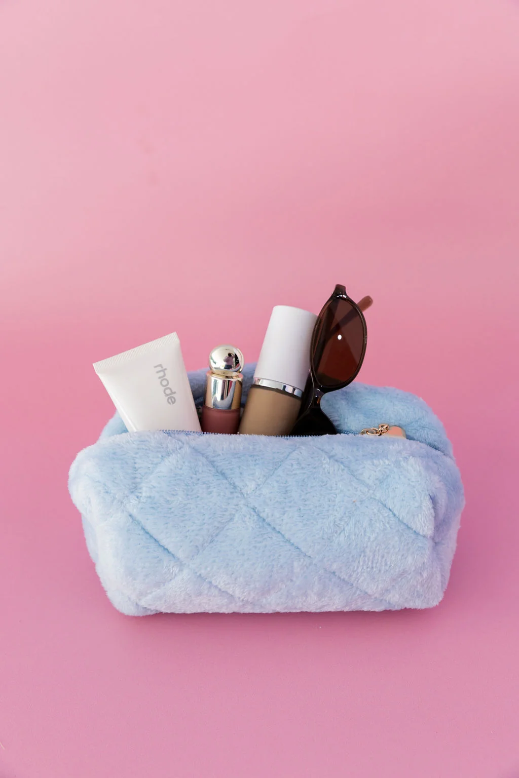 Faux Fur Cosmetics Bag in Baby Blue