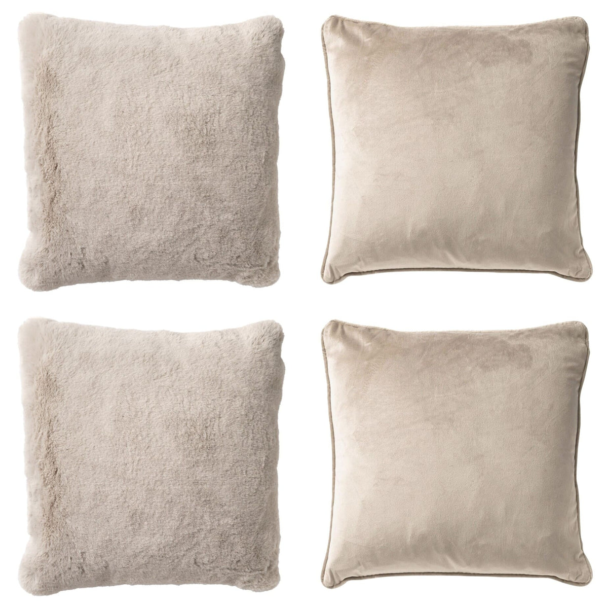 KUSSENSET - 4-delig Soft Textures - 45x45 cm - inclusief binnenkussens - beige