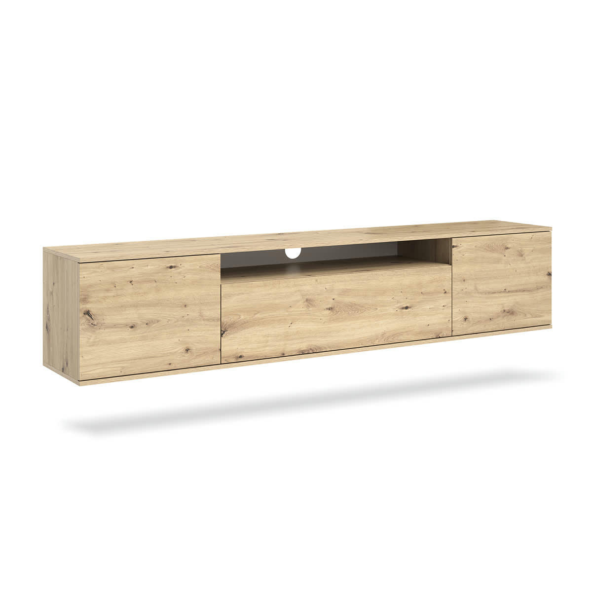 - Meuble TV mural 3 portes 200 cm stratifiés naturel