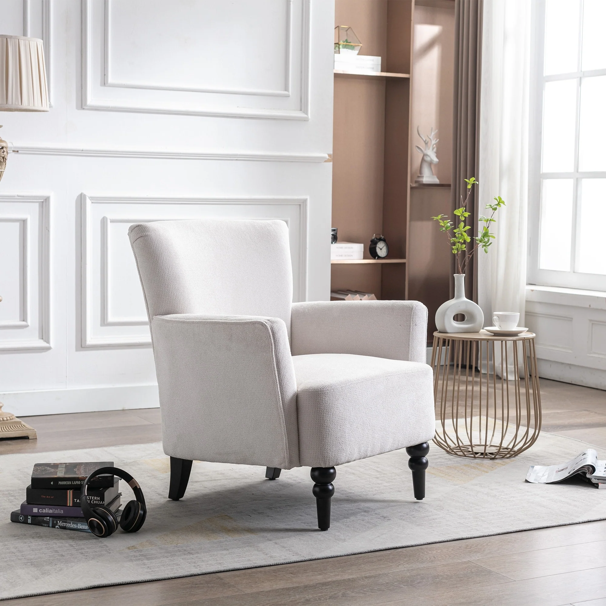Modern Linen Armchair Accent Sofa with Solid Wood Legs
