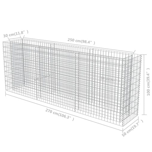 NNEVL Gabion Raised Bed Galvanised Steel 270x50x100 cm