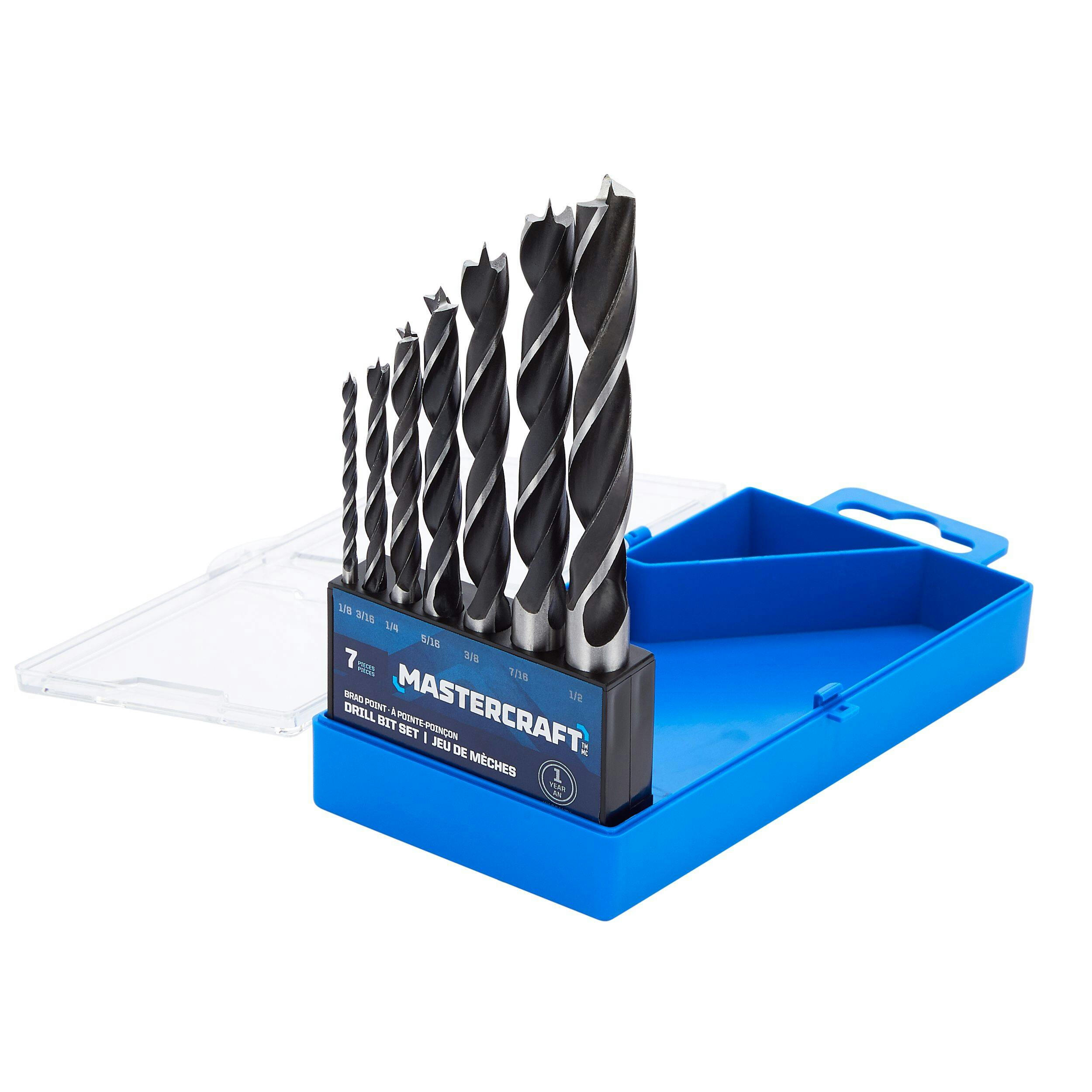 Mastercraft Brad Point Carbon Steel Drill Bit Set for Wood, 7-pc