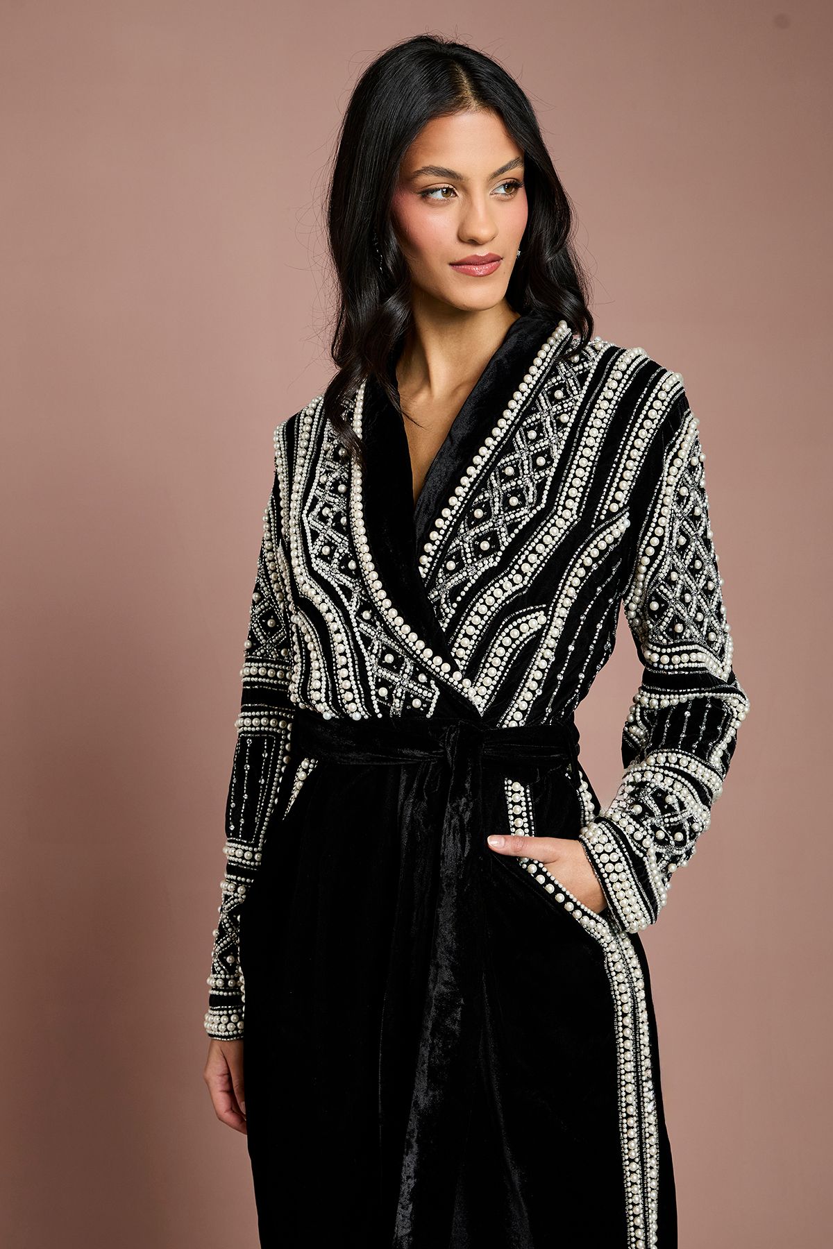 Coast Petite Beaded Velvet Wrap Jumpsuit