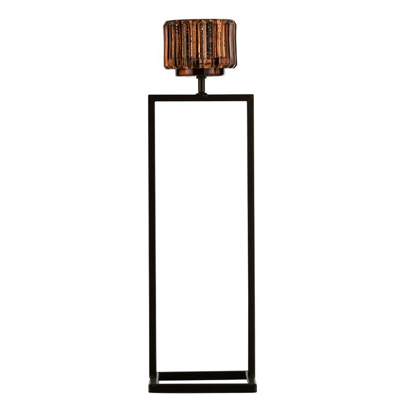 VERRE - Photophore sur pied rectangulaire marron H31,5cm