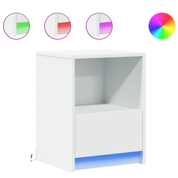 Szafka Nocna Stolik Komoda Biała z Szufladą z LED Do Sypialni 38x34x50 cm