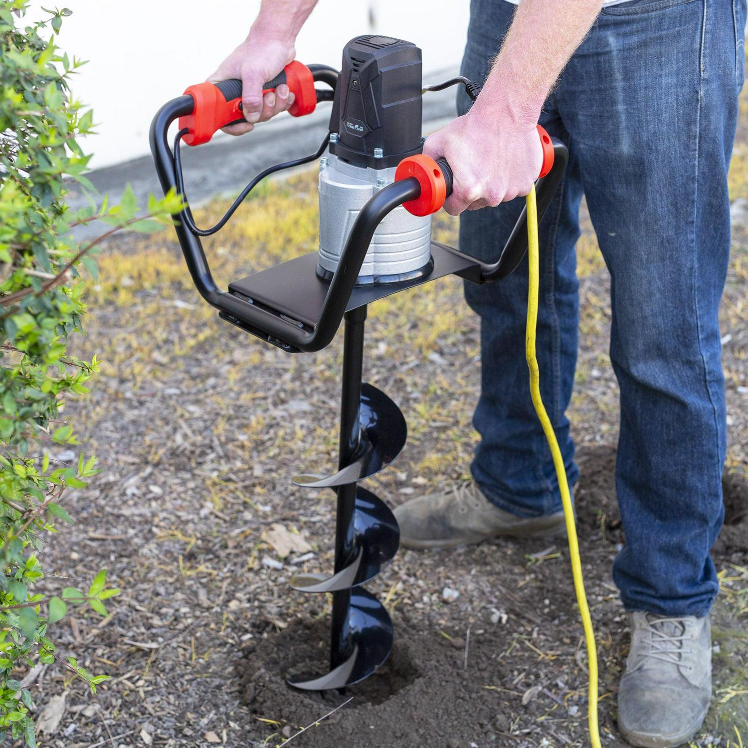 XtremepowerUS 1500W Electric Post Hole Digger with 6 Auger Bit, Anti Vibration Handle  Safety Lock for Soil  Fence Posts
